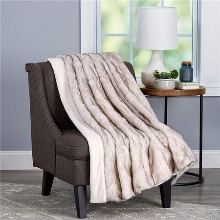 Bedford Home Bedford Home 66A-35004 Throw-Luxurious Soft; Hypoallergenic Premium Fashion Wolf Fur Blanket with Faux Mink Back & Gift Box; 60 x 70 in. - Pearl White 66A-35004